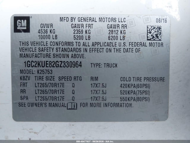 1GC2KUE82GZ330964 Chevrolet Silverado 2500hd Work Truck