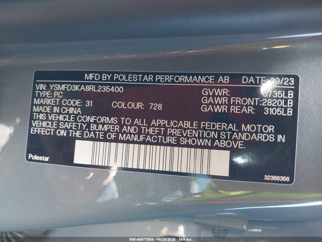 YSMFD3KA8RL235400 Polestar 2 Long Range Dual Motor/long Range Dual Motor Plus