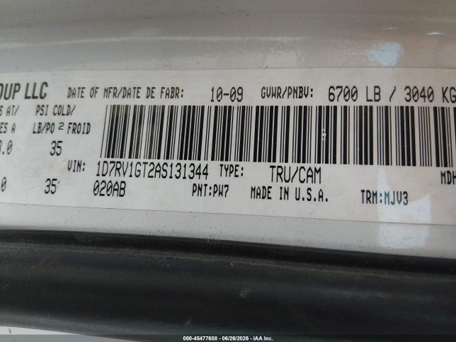 Aukcja sprzedaży 2010 Dodge Ram 1500 Slt, vin: 1D7RV1GT2AS131344, numer aukcji: 45477688