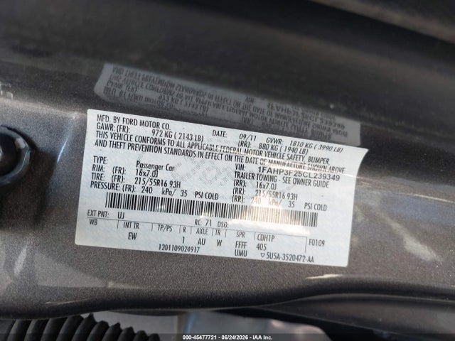 2012 Ford Focus Se მანქანა იყიდება აუქციონზე, vin: 1FAHP3F25CL239349, აუქციონის ნომერი: 45477721