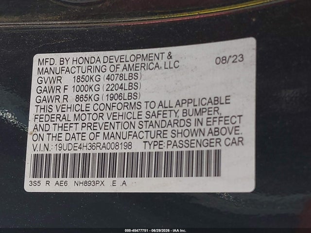 Aukcja sprzedaży 2024 Acura Integra A-spec, vin: 19UDE4H36RA008198, numer aukcji: 45477751