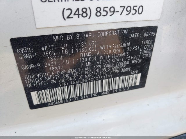 2025 Subaru Crosstrek Sport მანქანა იყიდება აუქციონზე, vin: 4S4GUHF6XS3761791, აუქციონის ნომერი: 45477813