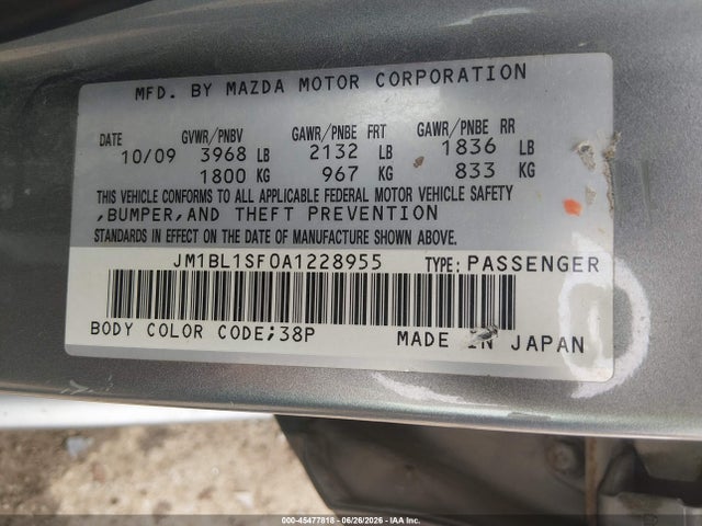 Продаж на аукціоні авто 2010 Mazda Mazda3 I Touring, vin: JM1BL1SF0A1228955, номер лоту: 45477818