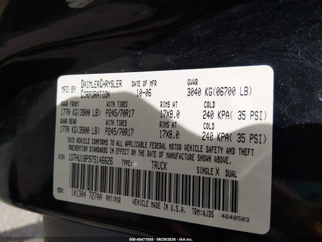 Продаж на аукціоні авто 2007 Dodge Ram 1500 Slt/trx4 Off Road/sport, vin: 1D7HU18P97S146626, номер лоту: 45477858