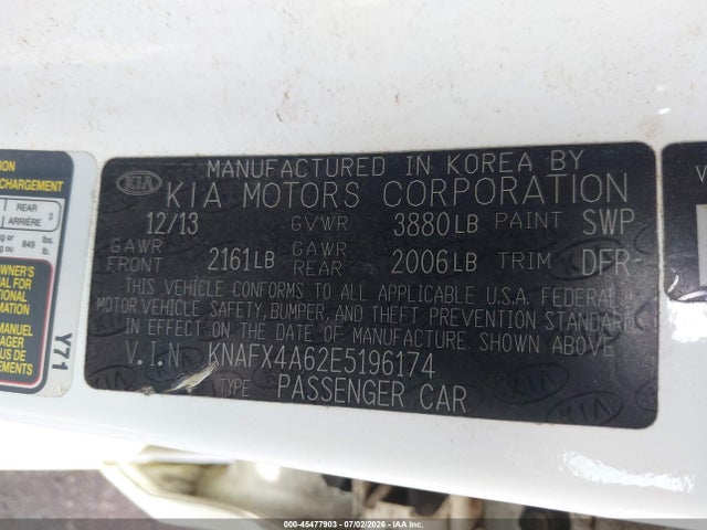 Продаж на аукціоні авто 2014 Kia Forte Lx, vin: KNAFX4A62E5196174, номер лоту: 45477903