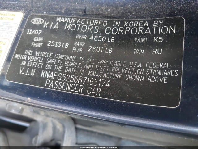 45477973 :رقم المزاد ، KNAFG525687165174 vin ، 2008 Kia Rondo Lx مزاد بيع
