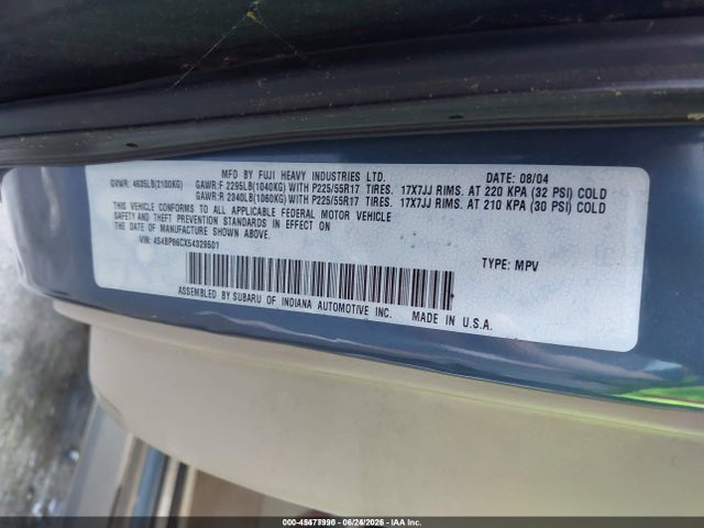 Продажа на аукционе авто 2005 Subaru Outback 3.0r L.l. Bean Edition, vin: 4S4BP86CX54329501, номер лота: 45477990