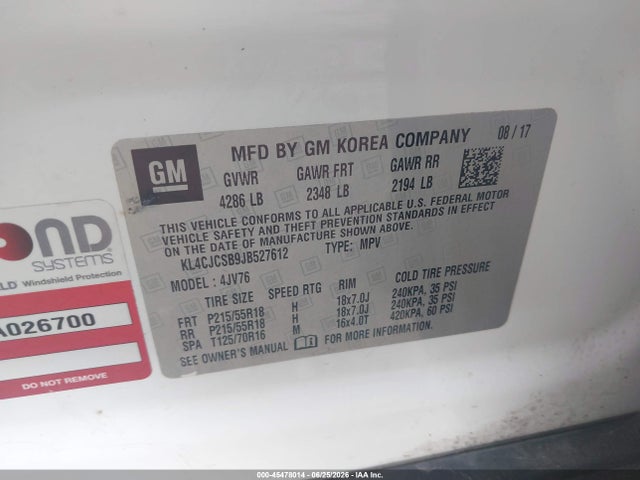 45478014 :رقم المزاد ، KL4CJCSB9JB527612 vin ، 2018 Buick Encore Essence مزاد بيع