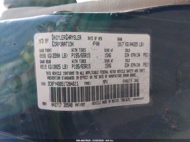 Продаж на аукціоні авто 2001 Chrysler Pt Cruiser, vin: 3C8FY4BB51T284611, номер лоту: 45478029