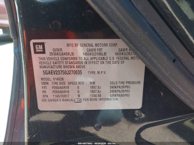 Продажа на аукционе авто 2008 Buick Enclave Cxl, vin: 5GAEV23758J270635, номер лота: 45478082