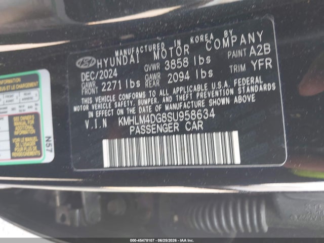 45478107 :رقم المزاد ، KMHLM4DG8SU958634 vin ، 2025 Hyundai Elantra Sel Sport مزاد بيع