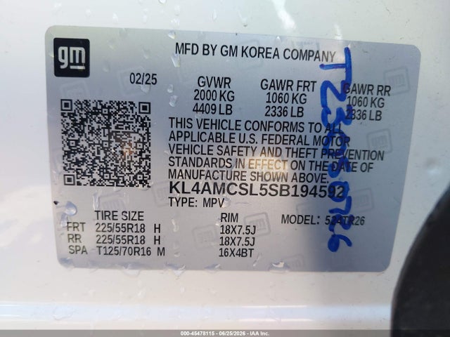 2025 Buick Encore Gx Preferred Awd მანქანა იყიდება აუქციონზე, vin: KL4AMCSL5SB194592, აუქციონის ნომერი: 45478115