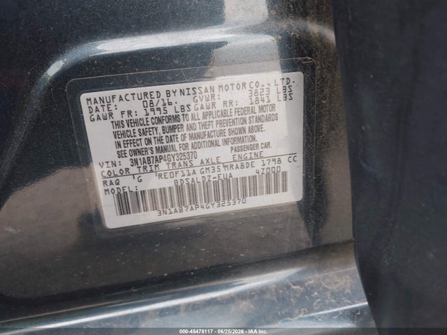 45478117 :رقم المزاد ، 3N1AB7AP4GY325370 vin ، 2016 Nissan Sentra Sv مزاد بيع