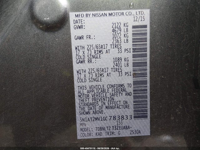 Nissan ROGUE SV 2016 5N1AT2MV1GC783833 Image 9