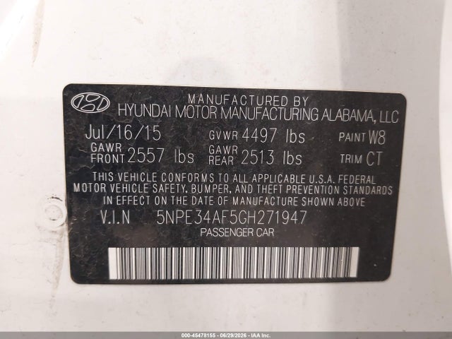 Hyundai Sonata Sport 2016 5NPE34AF5GH271947 Image 9