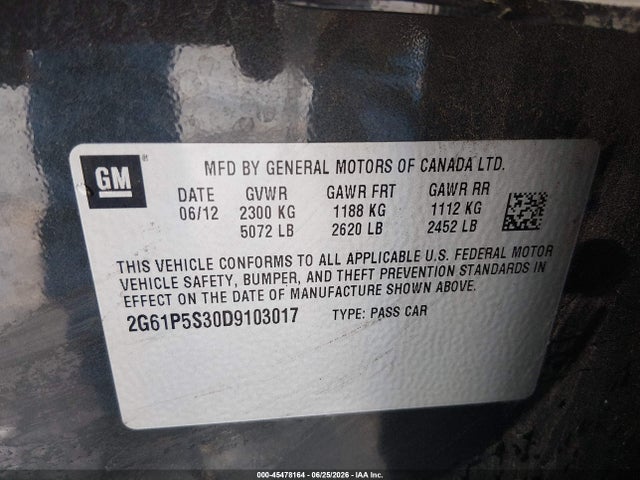 Продаж на аукціоні авто 2013 Cadillac Xts Luxury, vin: 2G61P5S30D9103017, номер лоту: 45478164