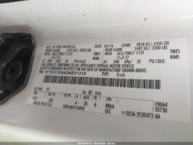 Ford F-150 Xl/xlt 2016 1FTEX1E84GKE51310 Image 9