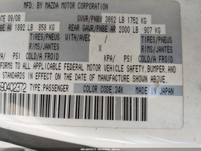 Продаж на аукціоні авто 2009 Mazda Rx-8 Sport, vin: JM1FE17P590402372, номер лоту: 45478173