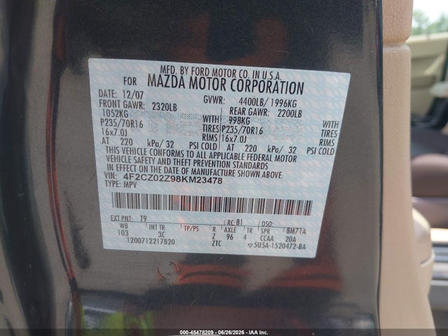 45478209 :رقم المزاد ، 4F2CZ02Z98KM23478 vin ، 2008 Mazda Tribute I Sport مزاد بيع
