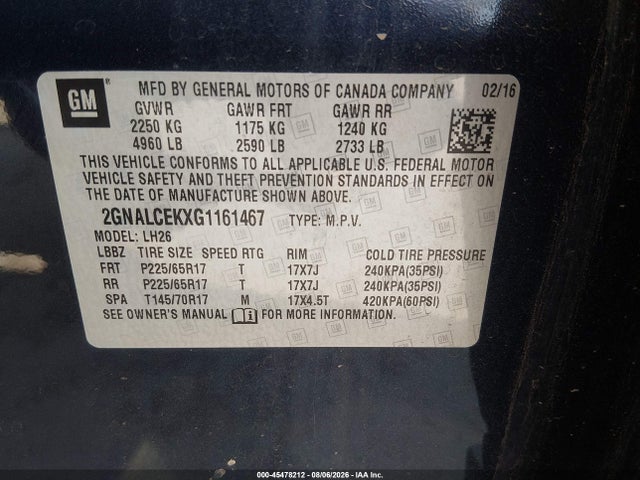 Chevrolet EQUINOX LT 2016 2GNALCEKXG1161467 Image 9
