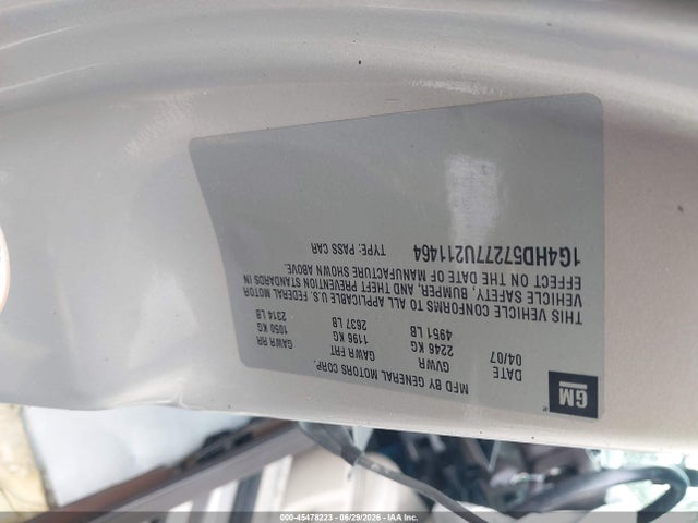2007 Buick Lucerne Cxl მანქანა იყიდება აუქციონზე, vin: 1G4HD57277U211464, აუქციონის ნომერი: 45478223