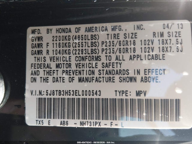 2014 Acura Rdx მანქანა იყიდება აუქციონზე, vin: 5J8TB3H53EL000543, აუქციონის ნომერი: 45478243