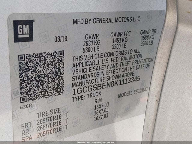 1GCGSBEN8K1113345 Chevrolet Colorado Wt