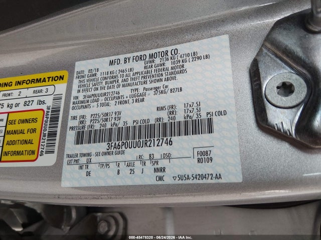 3FA6P0UU0JR212746 Ford Fusion Hybrid S