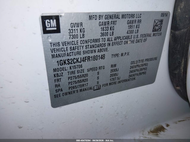 Продаж на аукціоні авто 2015 Gmc Yukon Denali, vin: 1GKS2CKJ4FR180148, номер лоту: 45478394