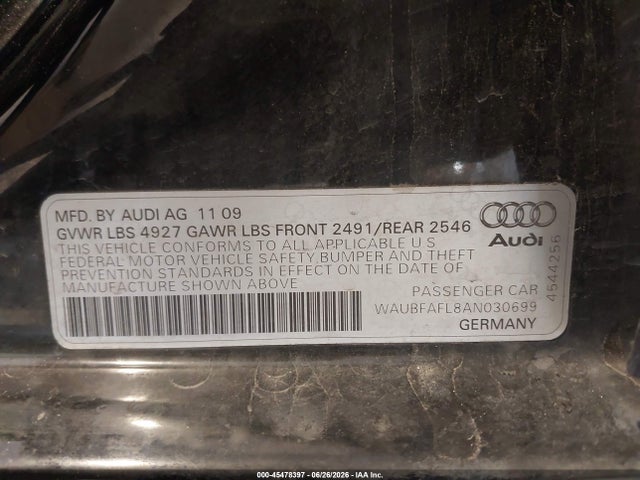 45478397 :رقم المزاد ، WAUBFAFL8AN030699 vin ، 2010 Audi A4 2.0t Premium مزاد بيع