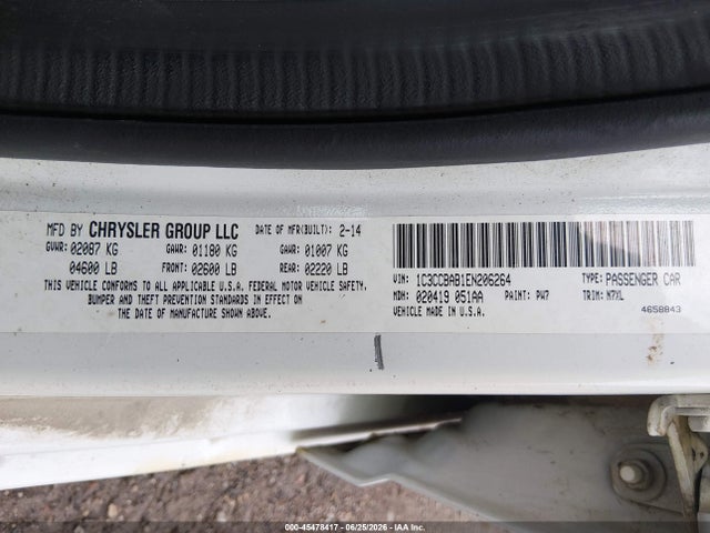 Aukcja sprzedaży 2014 Chrysler 200 Lx, vin: 1C3CCBAB1EN206264, numer aukcji: 45478417