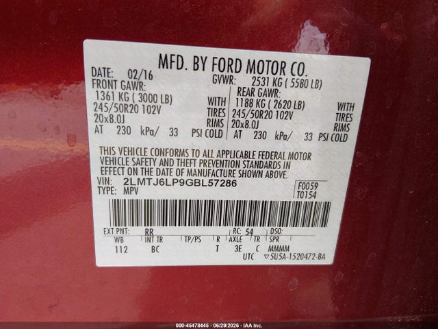 2LMTJ6LP9GBL57286 Lincoln Mkx Reserve