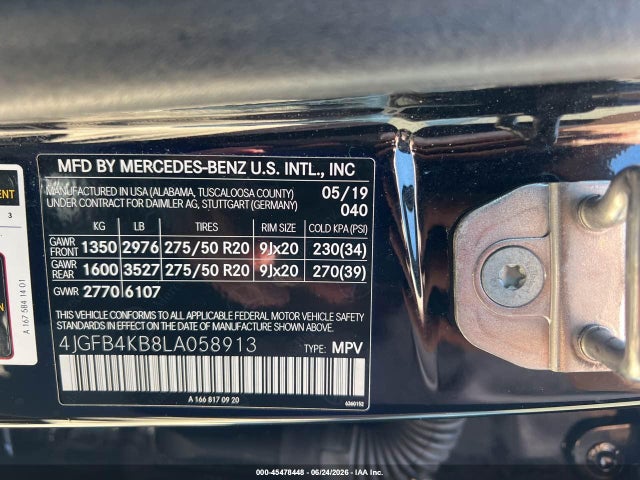 Aukcja sprzedaży 2020 Mercedes-benz Gle 350 4matic, vin: 4JGFB4KB8LA058913, numer aukcji: 45478448
