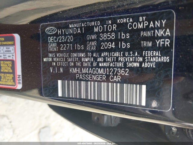 Aukcja sprzedaży 2021 Hyundai Elantra Sel, vin: KMHLM4AG0MU127362, numer aukcji: 45478465