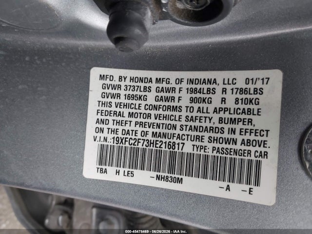 Honda CIVIC EX 2017 19XFC2F73HE216817 Image 9