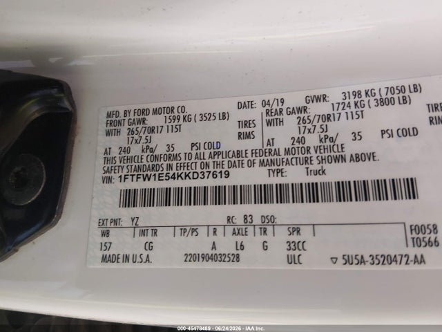 1FTFW1E54KKD37619 Ford F-150 King Ranch/lariat/platinum/xl/xlt