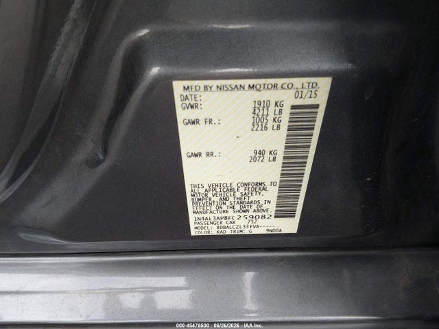 Продажа на аукционе авто 2015 Nissan Altima 2.5/2.5 S/2.5 Sl/2.5 Sv, vin: 1N4AL3AP8FC259082, номер лота: 45478500