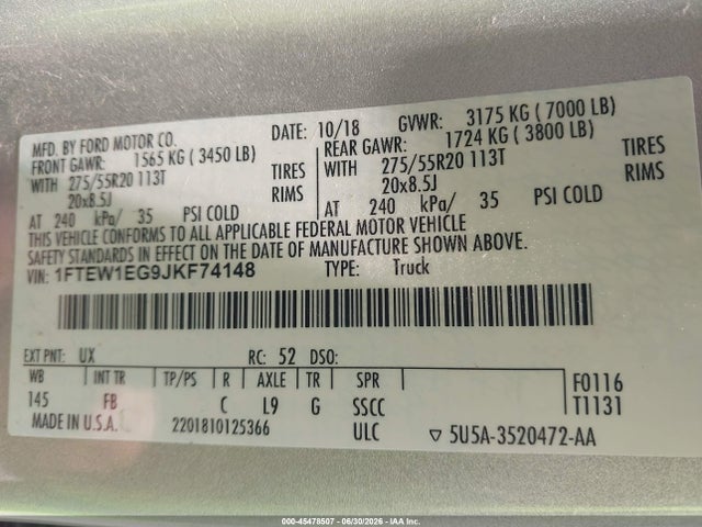 Ford F-150 Xlt 2018 1FTEW1EG9JKF74148 Image 9