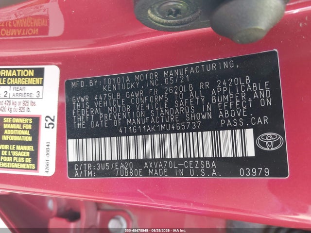 4T1G11AK1MU465737 Toyota CAMRY SE