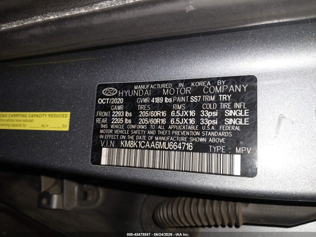 KM8K1CAA6MU664716 Hyundai Kona Se