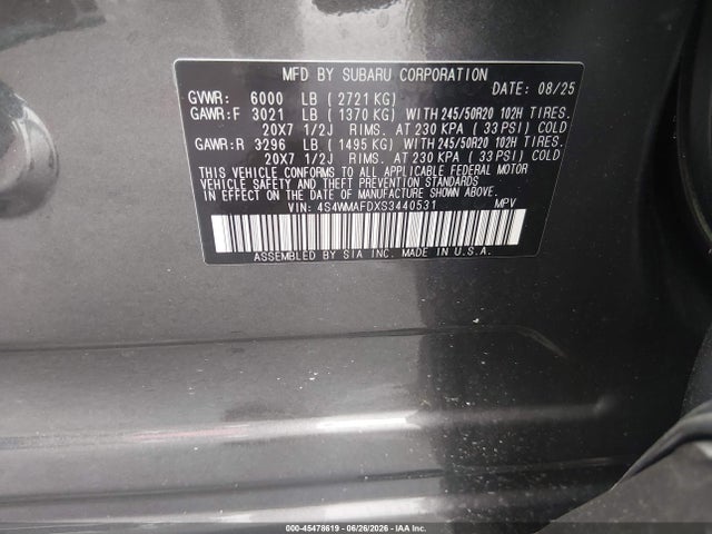 Продажа на аукционе авто 2025 Subaru Ascent Onyx Edition 7-passenger, vin: 4S4WMAFDXS3440531, номер лота: 45478619