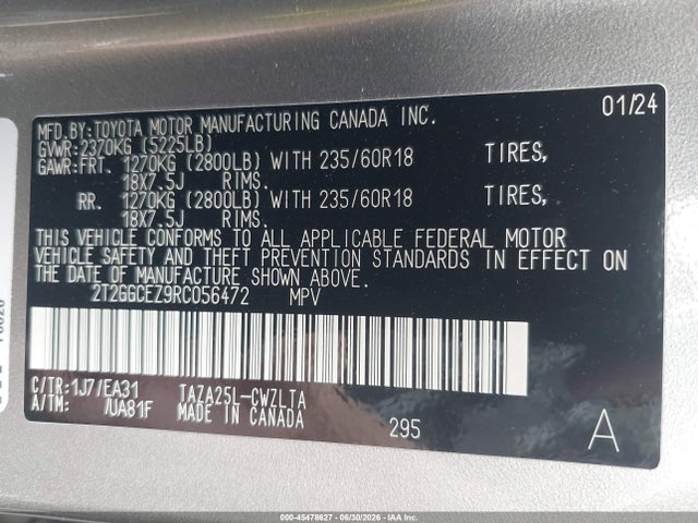 2024 Lexus Nx 350 Premium მანქანა იყიდება აუქციონზე, vin: 2T2GGCEZ9RC056472, აუქციონის ნომერი: 45478627