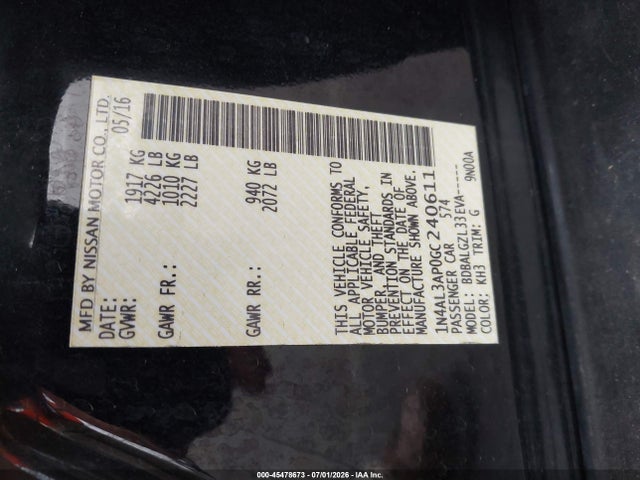 1N4AL3AP0GC240611 Nissan Altima 2.5/2.5 S/2.5 Sl/2.5 Sr/2.5 Sv