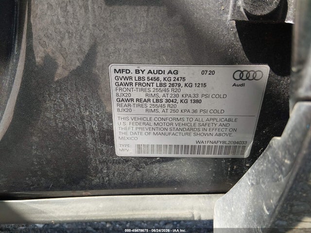 Продажа на аукционе авто 2020 Audi Q5 Titanium Prestige 45 Tfsi Quattro S Tronic, vin: WA1FNAFY8L2094033, номер лота: 45478675