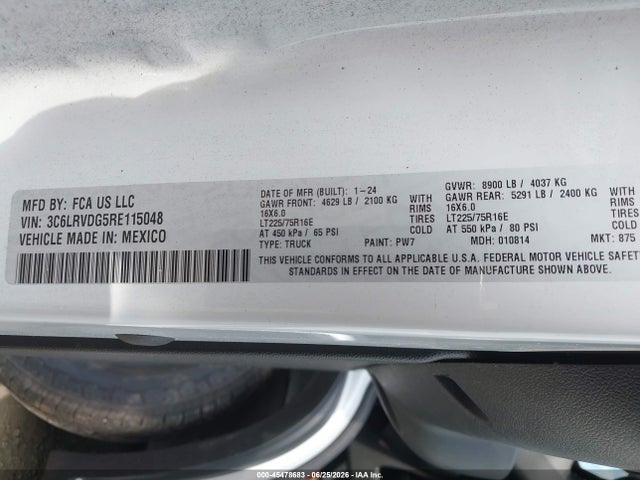 Продаж на аукціоні авто 2024 Ram Promaster 2500 Tradesman High Roof 159 Wb W/pass Seat, vin: 3C6LRVDG5RE115048, номер лоту: 45478683
