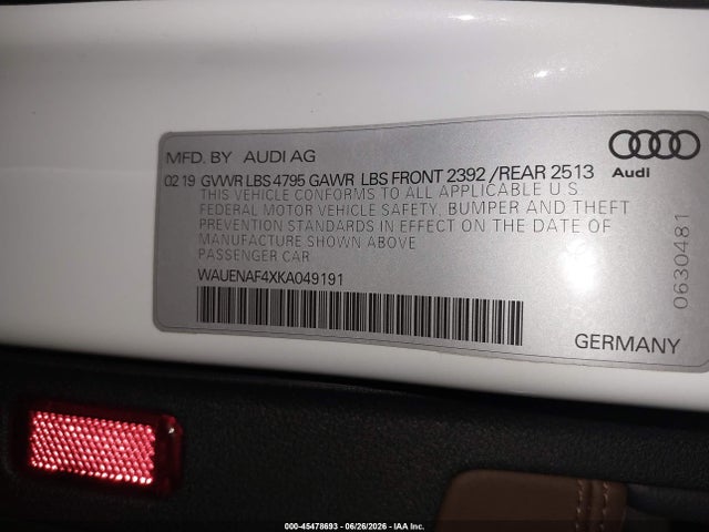 Продаж на аукціоні авто 2019 Audi A4 45 Premium, vin: WAUENAF4XKA049191, номер лоту: 45478693