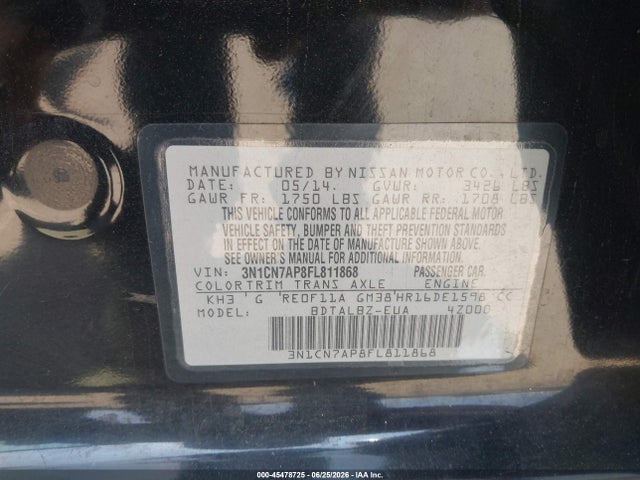 3N1CN7AP8FL811868 Nissan Versa 1.6 Sv