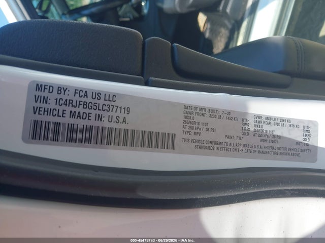 Продаж на аукціоні авто 2020 Jeep Grand Cherokee Limited 4x4, vin: 1C4RJFBG5LC377119, номер лоту: 45478783