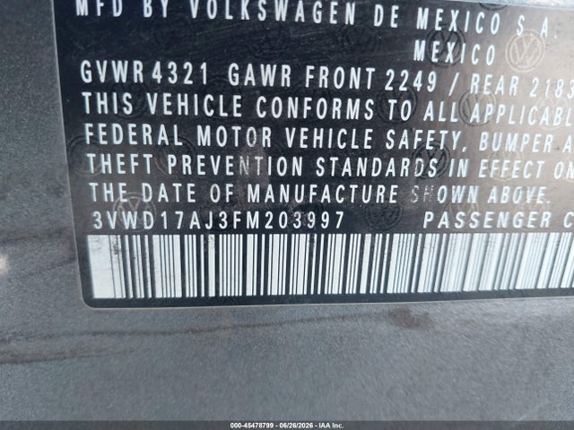 3VWD17AJ3FM203997 Volkswagen Jetta 1.8t Sport