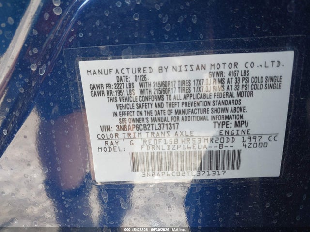 Продаж на аукціоні авто 2026 Nissan Kicks Sv, vin: 3N8AP6CB2TL371317, номер лоту: 45478806